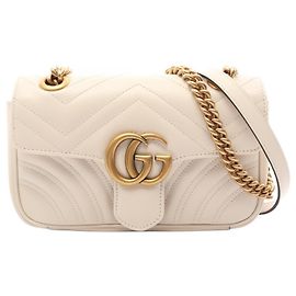 Bolsa de Ombro Gucci GG Marmont em Couro Branco Branco