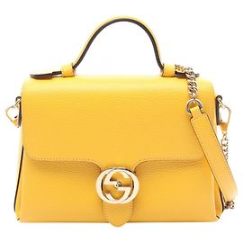 mala de mão 2-Way Gucci Interlocking G em couro amarelo Amarelo