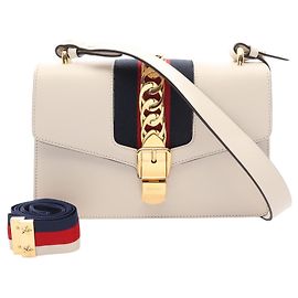 Borsa 2 vie Gucci Sylvie Small Web Line Bianco Rosso Blu navy