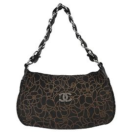 Chanel Camellia Chain Embossed Suede Medium Nero