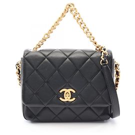 Chanel Matelassé 2-Way Handbag/Shoulder Bag Black