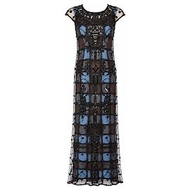 Carolina Herrera long evening dress with beadwork Brown Black Blue