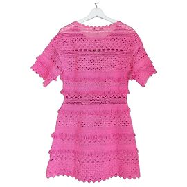 Vestido Mini de Crochet con Flecos Maje Rosa Rosa