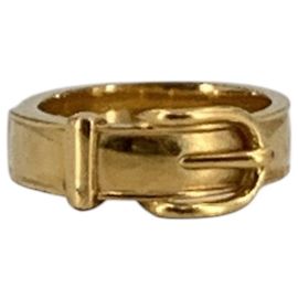 Hermès Hermes Vintage Schalring aus goldfarbenem Metall mit Boucle Sellier Motiv Golden