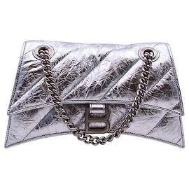 Balenciaga Pequena mala de ombro Crush em pele acolchoada prateada metálica Prata