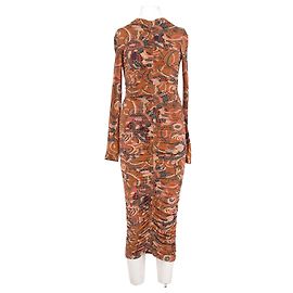 Vestido midi A.L.C. marrón con cuello alto y estampado abstracto Castaño
