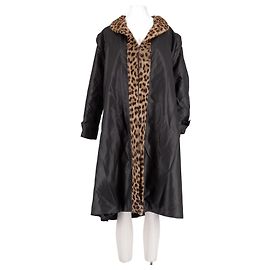 Autre Marque Abrigo largo negro V.DENOYELLE con cuello de piel de leopardo Negro