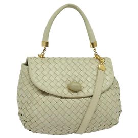 BOTTEGA VENETA INTRECCIATO Bolsa de mão em couro 2way White Gold Outro