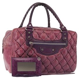 BALENCIAGA Le sac à main Matelassée en cuir violet argent 168031 Autre