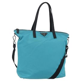 PRADA Tote Bag Nylon 2way Turquoise Blue Silver Altro