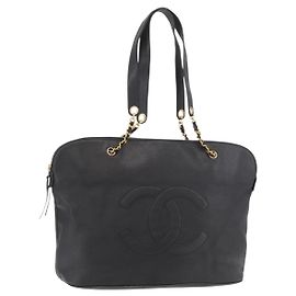 CHANEL COCO Mark Chain Tote Bag Caviar Skin Black CC Altro