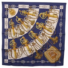 Hermès HERMES Carre 90 Scarf Silk  Cliquetis  Blue Gold Altro
