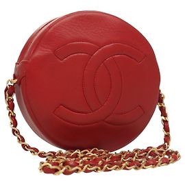 CHANEL Chain Shoulder Bag Lamb Skin Red Gold CC Altro