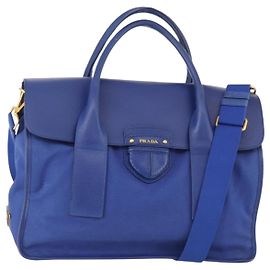 PRADA Handtasche Leder Canvas 2way Blau Gold Andere