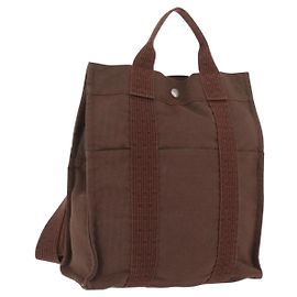 Hermès HERMES Her Line Sac A Dos Backpack Canvas Brown Silver Otro