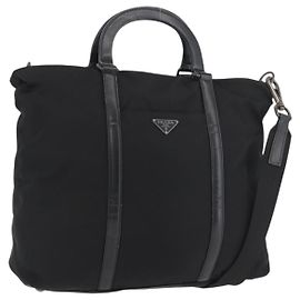 Bolso de mano PRADA Nylon Cuero 2way Negro Plata Otro