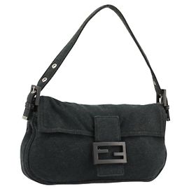 FENDI Bolso de Hombro Mamma Baguette Algodón Gris Plata Otro