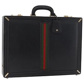 GUCCI Web Sherry Line Attache Case Leather Black Gold 016 067 1183 Andere