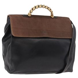 LOEWE Velazquez Hand Bag Leather 2way Black Gold Altro