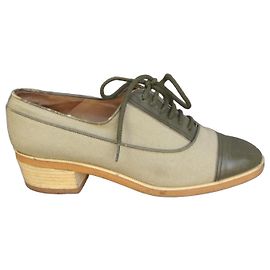 Bally Suisse Vania Leather and Canvas Oxfords Green Khaki