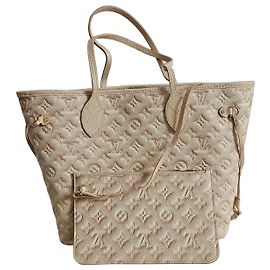 Sac Neverfull MM Louis Vuitton Monogram stardust en cuir Empreinte Beige