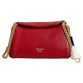 Bolsa de Ombro Prada em Couro Vermelho com Corrente Tumulte Vermelho
