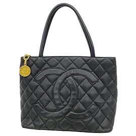 Borsa Tote Chanel in vitello grana nera Nero