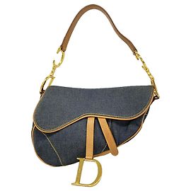 Christian Dior Denim Handtasche Braun Blau