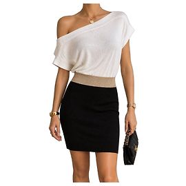 Vestido Gucci em malha preta e branca Preto Branco Dourado