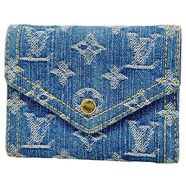 Portefeuille Louis Vuitton tri-fold en denim bleu Bleu