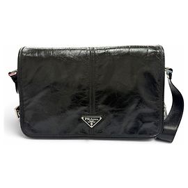 Prada 2VD073 Softlook Leather Triangle Logo Shoulder Bag Black