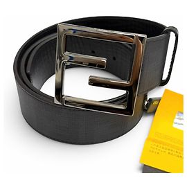 Fendi Black Leather Belt with FF Logo Buckle Black