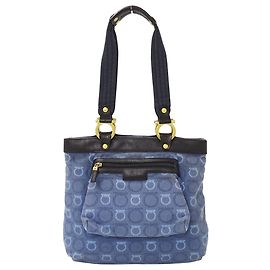 Salvatore Ferragamo Gancini Canvas Tote Bag Blue
