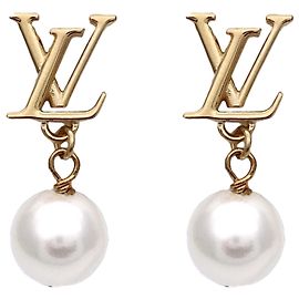 Louis Vuitton Gold Plated Pearl Stud Earrings Golden