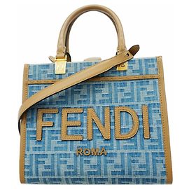 Fendi Sunshine Denim Tote Bag Brown Blue
