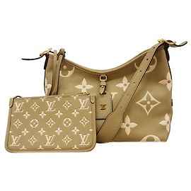 Bolso de hombro Louis Vuitton Monogram Empreinte Bicolor Carryall Zip NM PM Gris Crudo