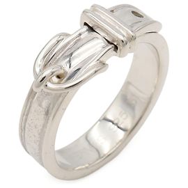 Hermès Hermes Silver Belt Motif Band Ring Silvery