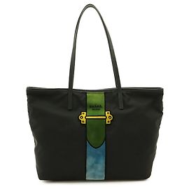 Saco Tote Prada em veludo com motivo de cinto Preto Azul