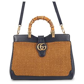 Bolso Gucci GG Marmont de cuero y rafia con bambú Castaño Azul marino