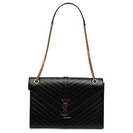 Autre Marque Bolsa Envelope Saint Laurent Black Large Chevron Grain de Poudre Monogram Preto