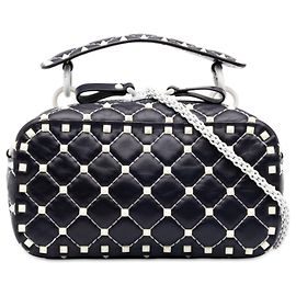 Bolsa Camera Valentino Blue Lambskin Free Rockstud Spike Azul Azul marinho