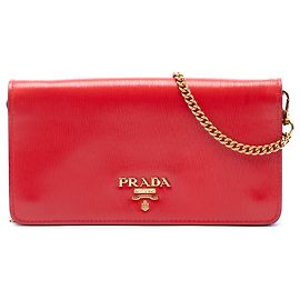 Portefeuille à chaîne Prada Red Vitello Move Rouge