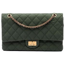 Chanel Green Quilted Jersey Reissue 2.55 Double Flap 227 Grün Olivgrün