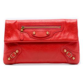 Balenciaga Red Lambskin Motocross Giant 12 Envelope Clutch Red