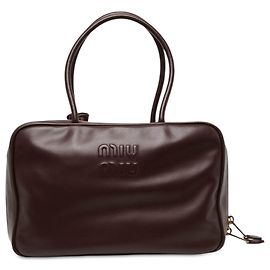 Borsa a mano Beau Miu Miu Large in pelle di vitello marrone con logo Marrone Marrone scuro