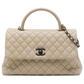 Bolso Chanel Beige Large Quilted Caviar Coco Top Handle Bag Beige