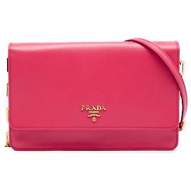 Prada Saffiano Wallet on Chain in Rosa Pink
