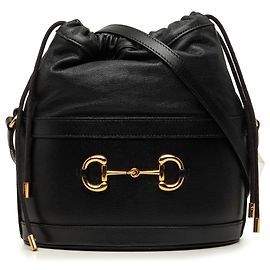 Borsa secchiello Gucci Horsebit 1955 in pelle di vitello nera Nero