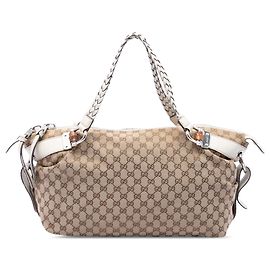 Sac cabas Gucci Bamboo Bar Medium en toile GG beige Beige