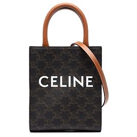 Céline Celine Mini Triomphe Coated Canvas Vertical Cabas Satchel Marrone Marrone Marrone scuro